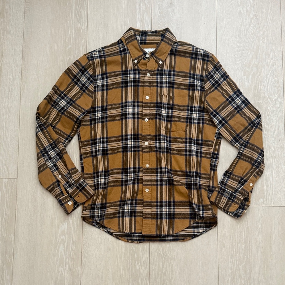 Abercrombie & Fitch Mustard Brown Yellow Plaid Casual Button Down Shirt